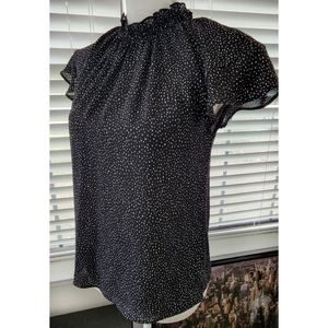 Express top black and white polka dot, high neck blouse, size  XS